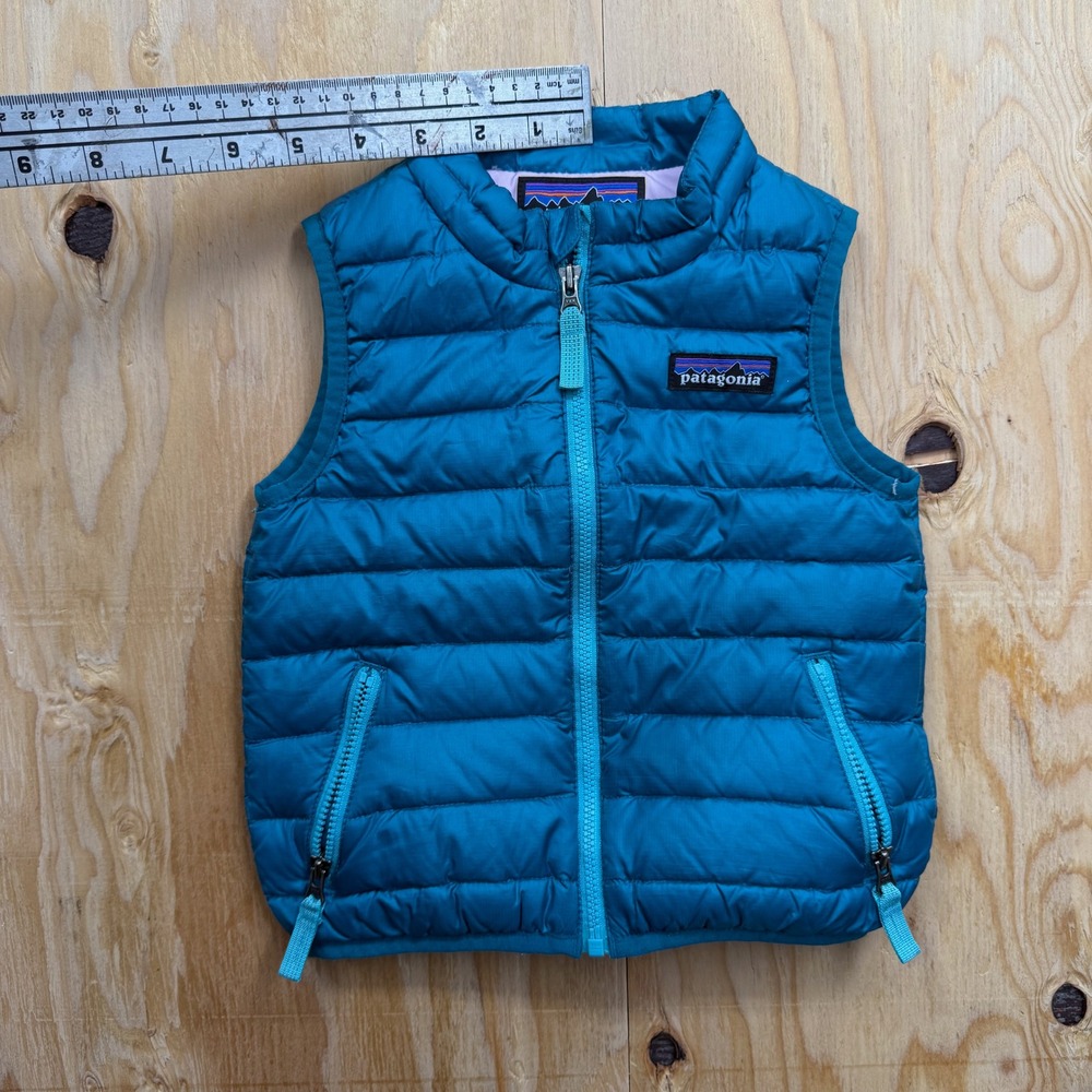 Patagonia Kids Down Sweater Vest Teal Blue Puffer 12-18M 60508
